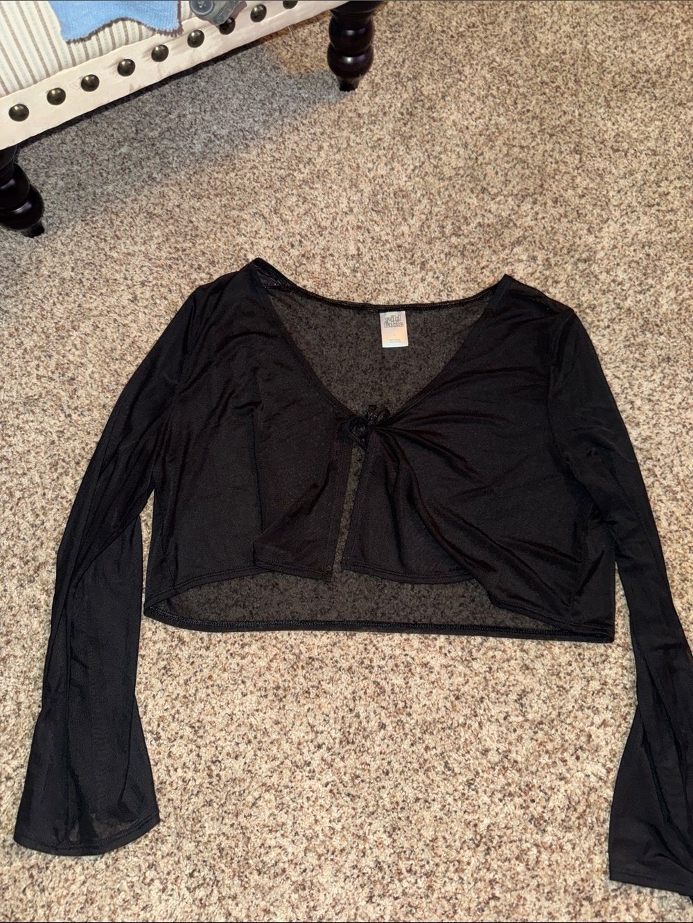 wild fable Black Sheer Tie-Front Cropped Top